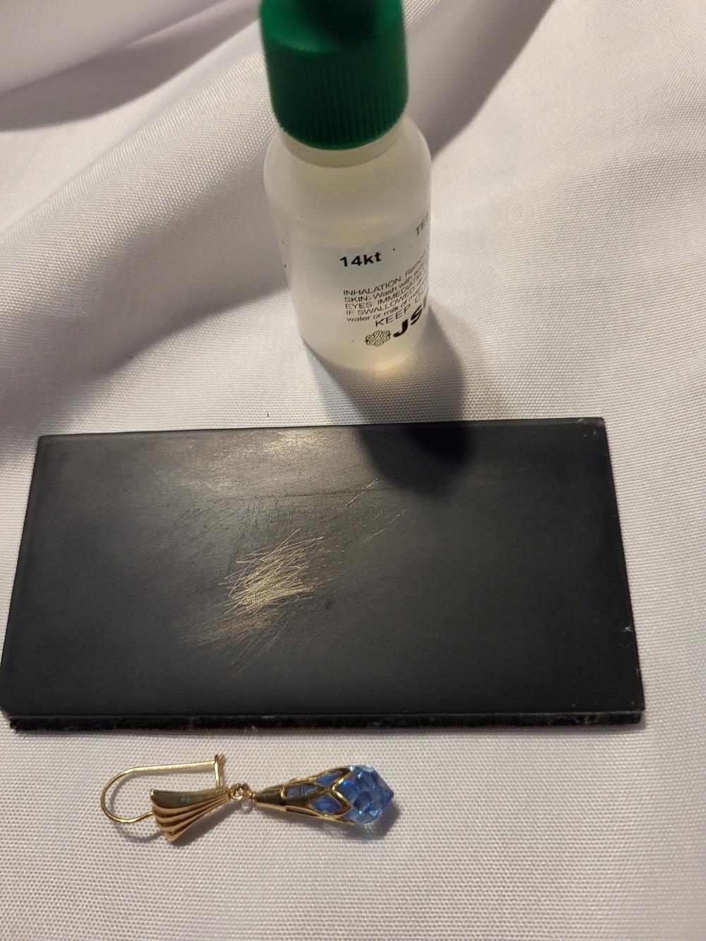 Vintage Solid 14k Blue Crystal Teardrop Earrings Elegant No Scrap 4.4g - Picture 12 of 13